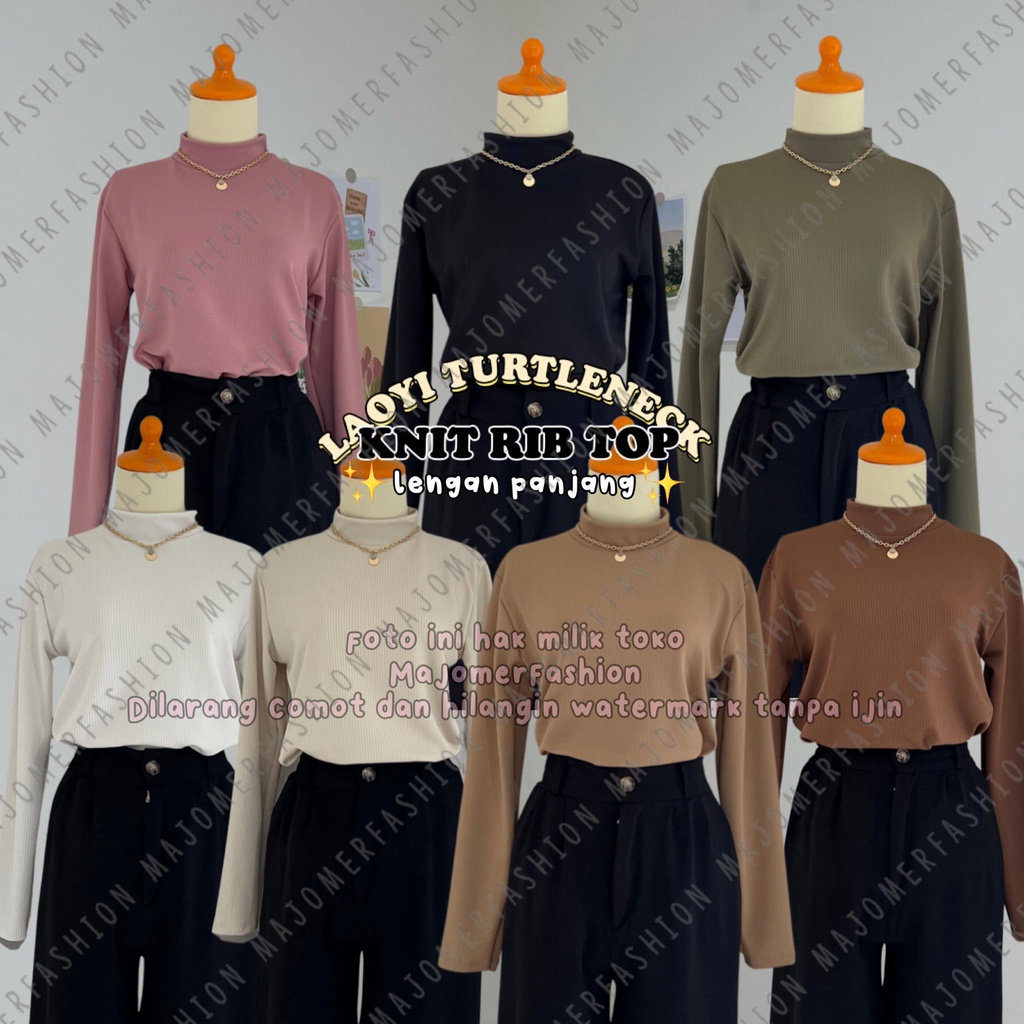 MAJOMER ® | LAOYI TURTLENECK LENGAN PANJANG KNIT RIB TOP - KAOS RIB LEHER TINGGI WANITA - ATASAN WANITA