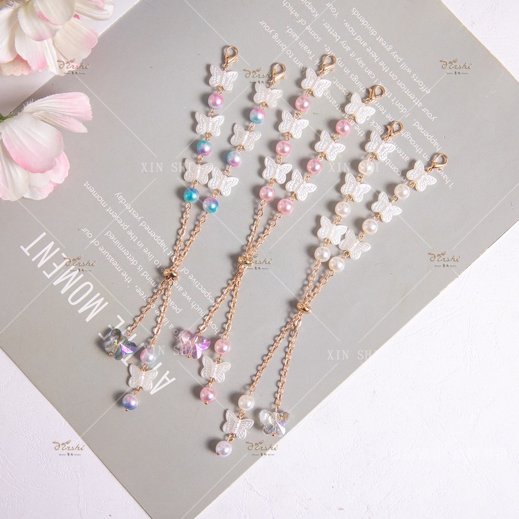 Xinshi146 Tali Lanyard Adjust Motif Kupu-Kupu + Mutiara + Hollow Untuk Aksesoris Masker Wajah