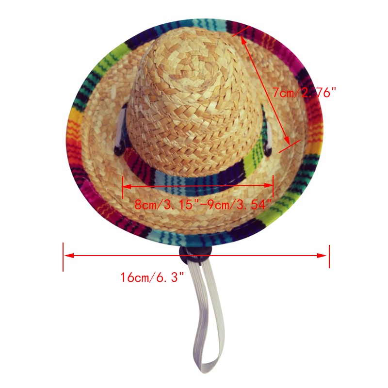 Topi Sombrero Mini Adjustable Bahan Jerami Untuk Anjing / Kucing