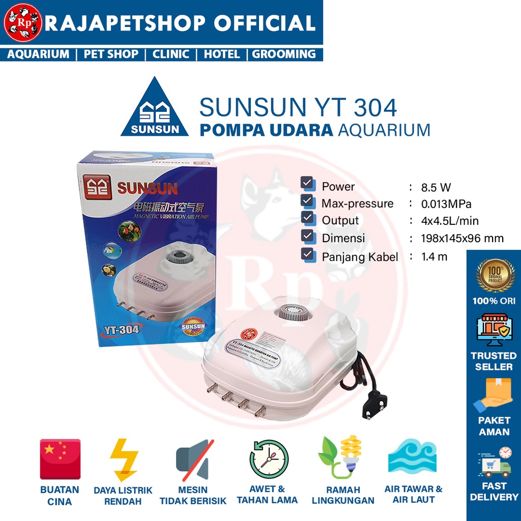 SUNSUN YT 304 POMPA UDARA AERATOR 4 LUBANG AQUARIUM AIR PUMP OKSIGEN