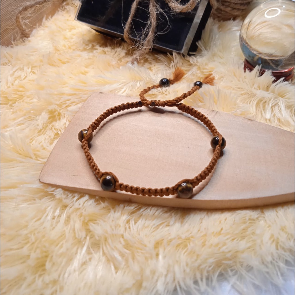 Gelang Anyam Batu Tiger Eye Brown 6mm