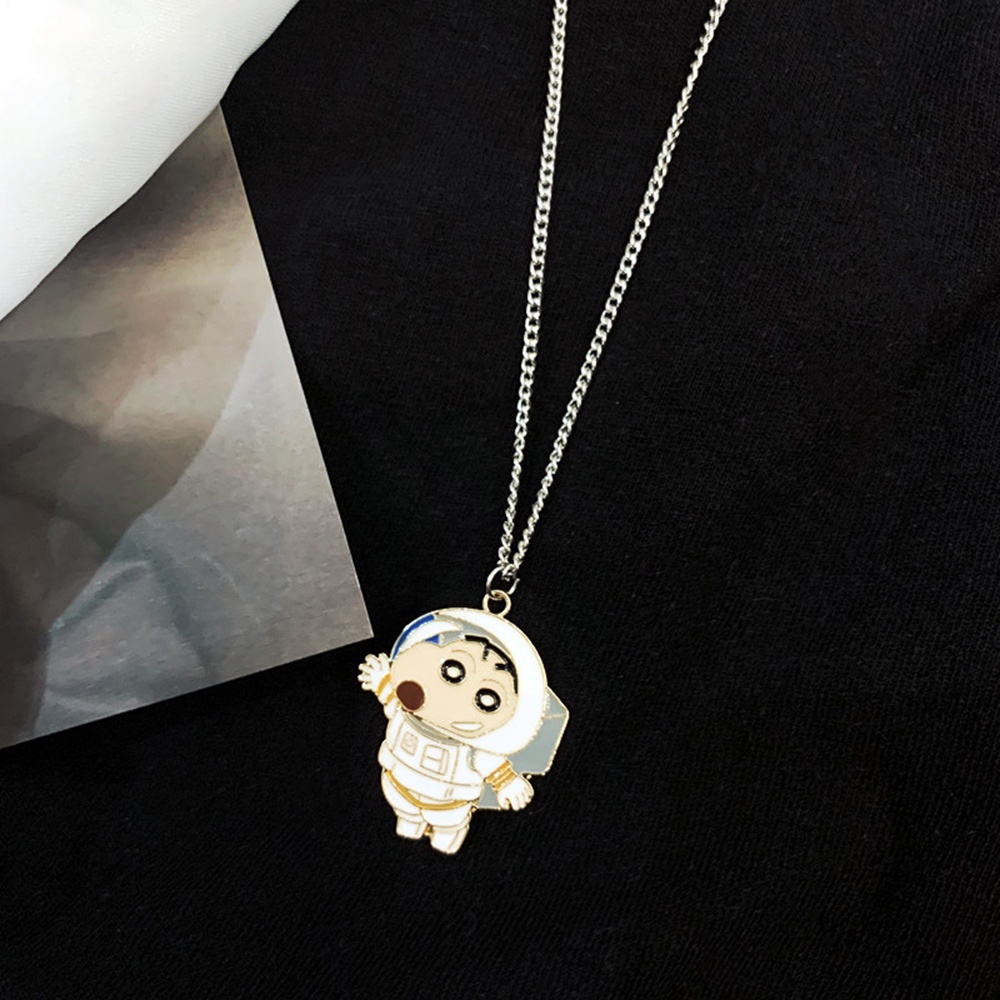 Kalung Rantai Liontin Krayon Astronot Bahan Stainless Steel Gaya Hip hop Untuk Pasangan