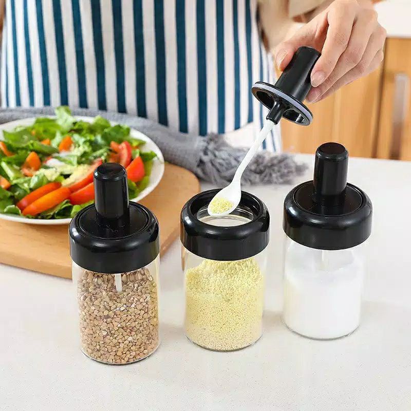 MJ88 Botol Sendok Bumbu Kaca Toples Penyimpan Serbaguna Super murah