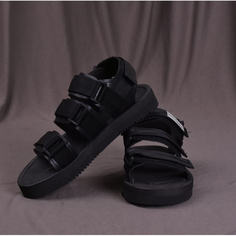 Sandal Gunung Pria Wanita Casual / sendal gunung wanita Full Black AENKA.ID FOOTWEAR HIJack 36-41