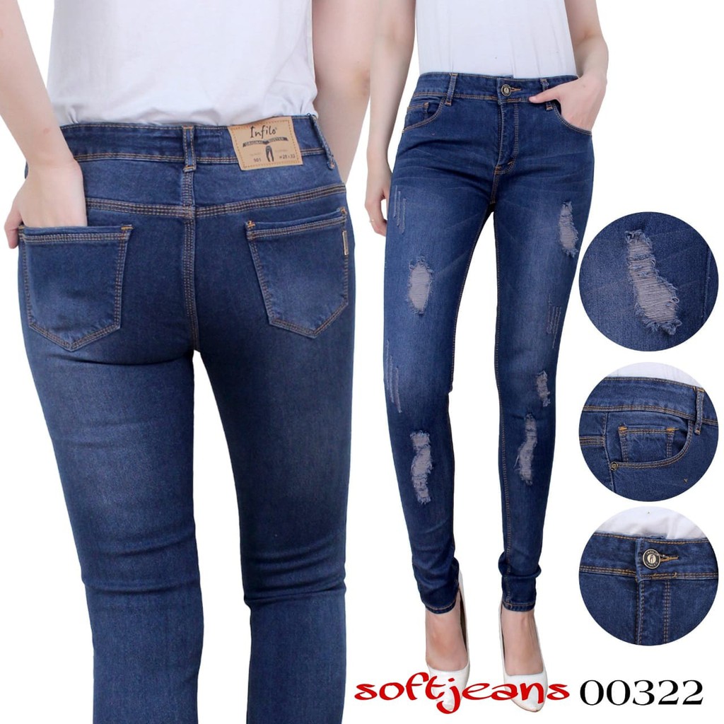 HOPYLOVY - Celana Jeans Wanita Skinny Ripped Denita