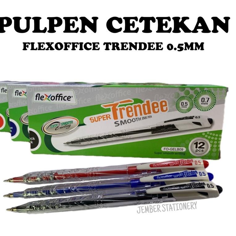 

(V-UEI ♫♪>) (12pcs) Pulpen Flexoffice Trendee 0.5mm Cetekan Hitam / Biru / Merah||super keren