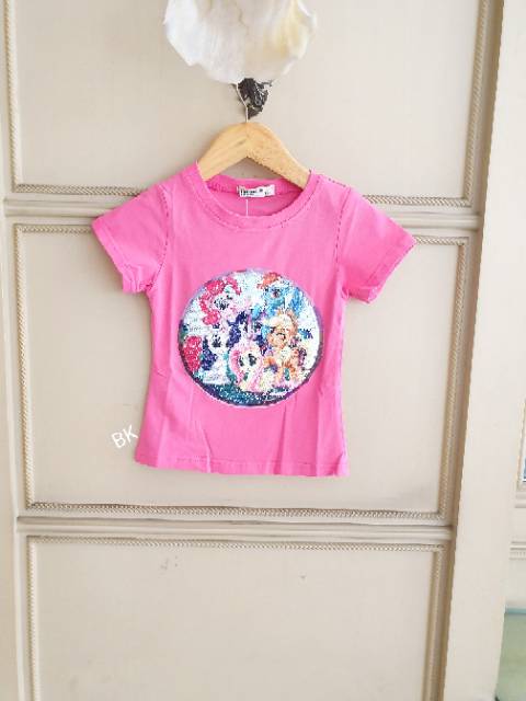 KAOS SEQUIN MOTIF LITTLE PONY UNICORN BISA BERUBAH GAMBAR  IMPORT PINK HITAM BLACK