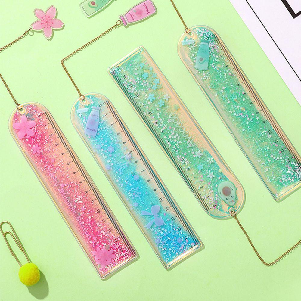 Lanfy Penggaris Bookmark Pasir Arus Minyak Alat Tulis Siswa Alat Serut Multifungsi Kantor Penggaris Lurus Alat Ukur Penggaris Jahit