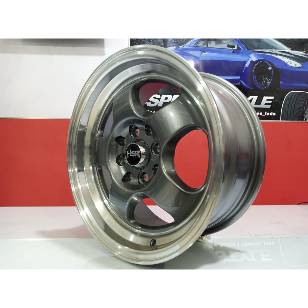 Velg Mobil Ring 15 HSR BRISKET Lebar Celong 7/8 Baut 4 Pcd 4x100 dan 4x114,3 Untuk Brio Agya Ayla