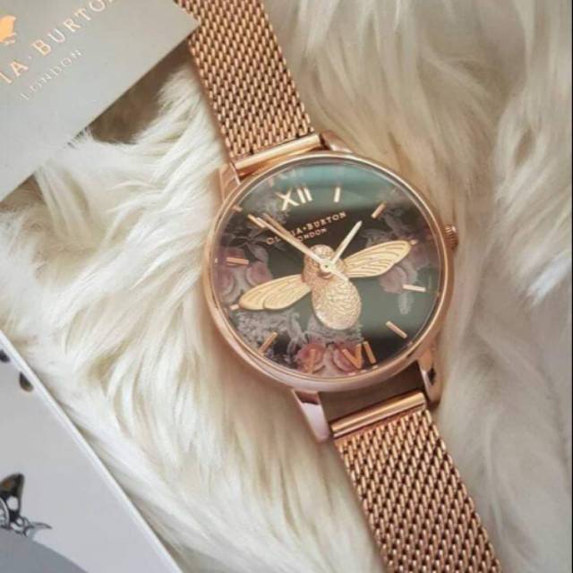 Olivia Burton Botanical 3D Bee Rose Gold Mesh Original