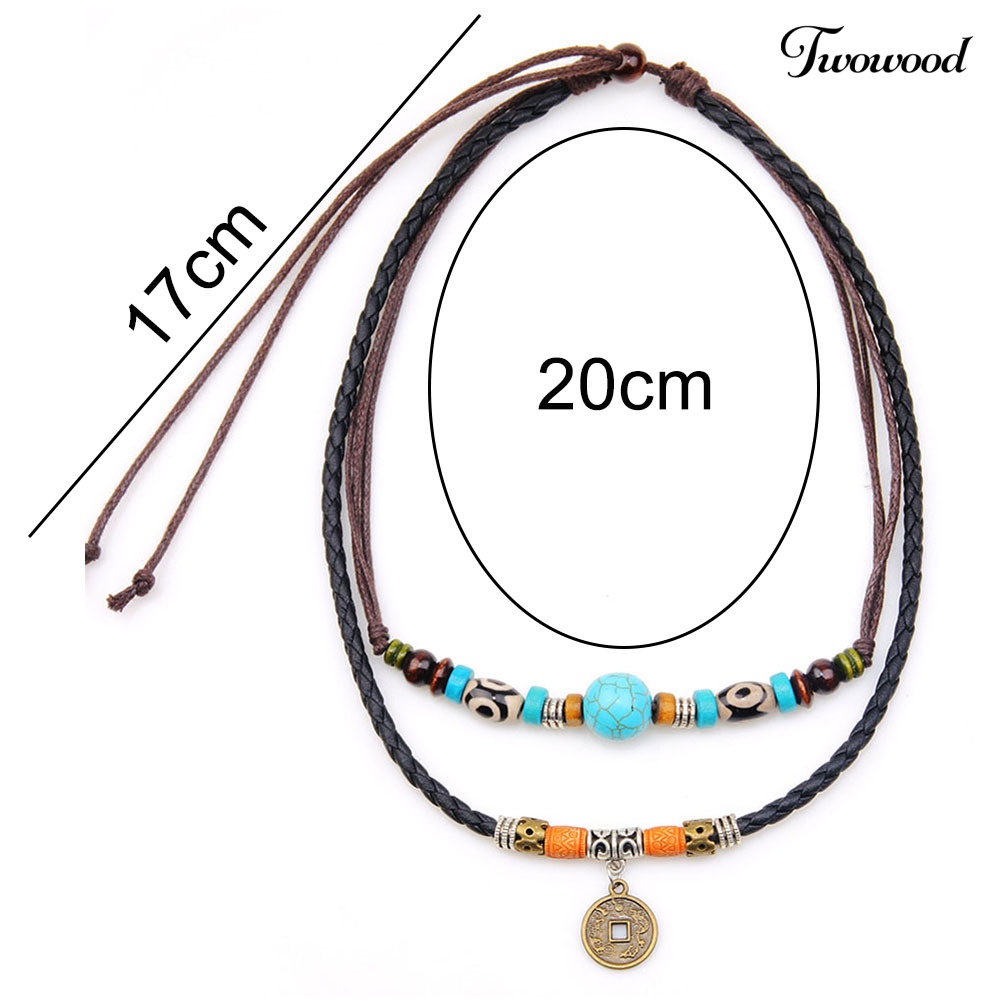 Kalung Choker Multilayer Dengan Liontin Manik-Manik Turquoise Imitasi Untuk Pria