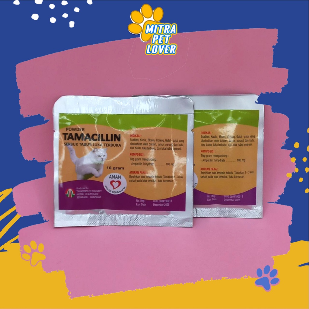 OBAT LUKA KUCING - TAMACILLIN CAT 10 GRAM ORIGINAL - MENGOBATI LUKA BAKAR KORENG GATAL KUDIS EKSIM - SERBUK TABUR TERBUKA UNTUK KITTEN PET ANIMAL HEALTHCARE AND VETERINARY TAMASINDO OBAT KESEHATAN DAN VITAMIN TERNAK HEWAN BINATANG PELIHARAAN MITRAPETLOVER