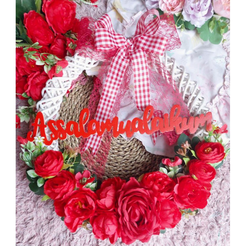 wreath flower /hiasan pintu /hiasan dinding / ranting lingkar /ranting rotan