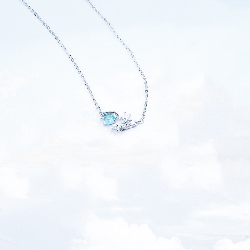 Kalung Liontin Necklace Langit Berbintang Biru Planet Impian Kaca Perhiasan Necklaces Women Jewelry