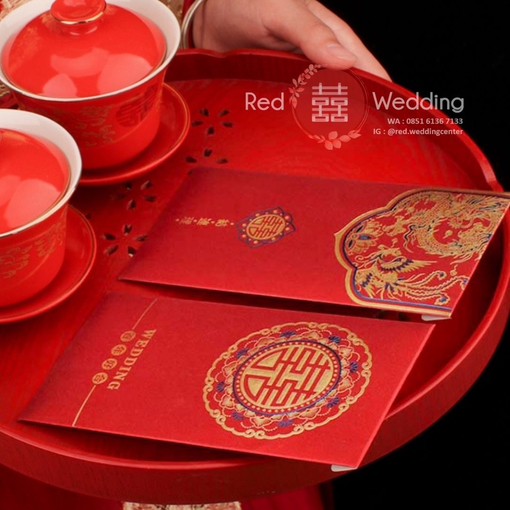 Kantong Amplop Angpao Wedding PREMIUM GLITTER Logo Xi Merah Design Aesthetic Mewah Angpau