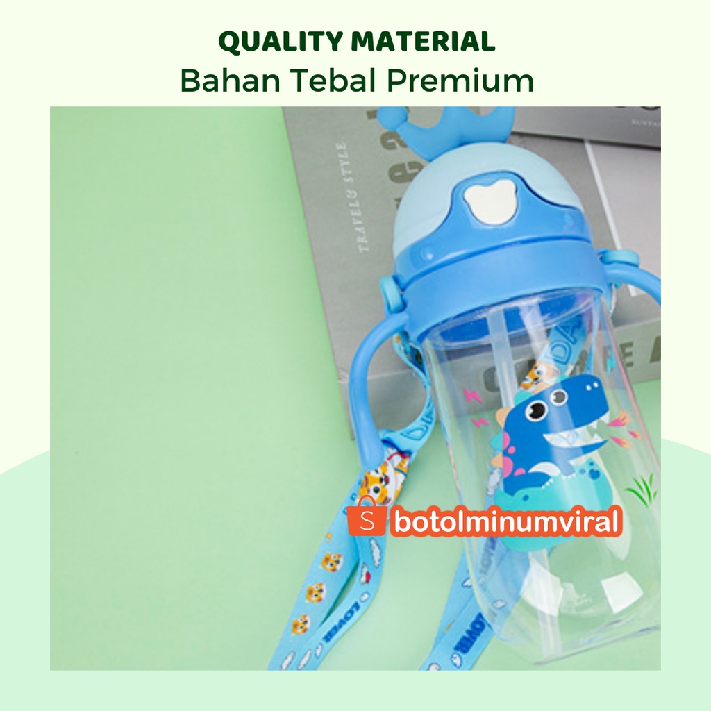 Botol Minum Anak Sekolah TK SD Ada Tali Sedotan BPA FREE Import 450ml Mahkota Premium