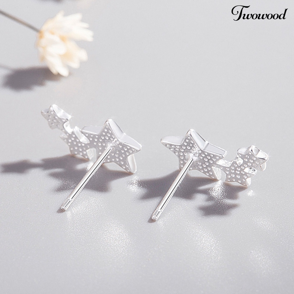 Twowood 1 Pair 3 Stars Ear Studs Elegant Jewelry Exquisite Cute Lightweight Stud Earrings for Wedding