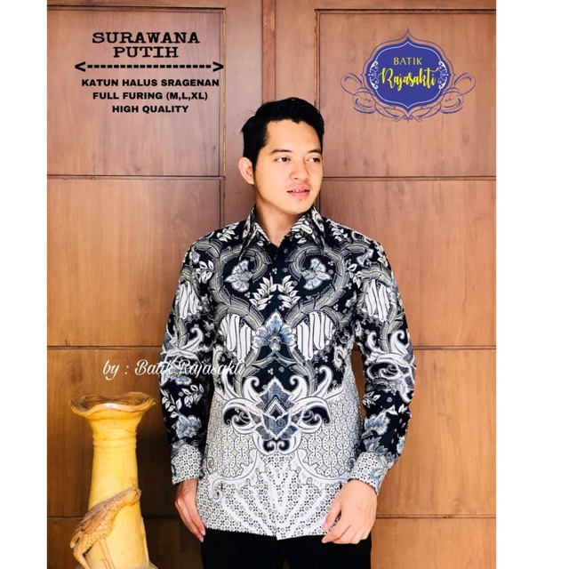 Batik SURAWANA PUTIH FULL FURING Katun Cabut Halus Sragenan Size M-XXL Asli Solo