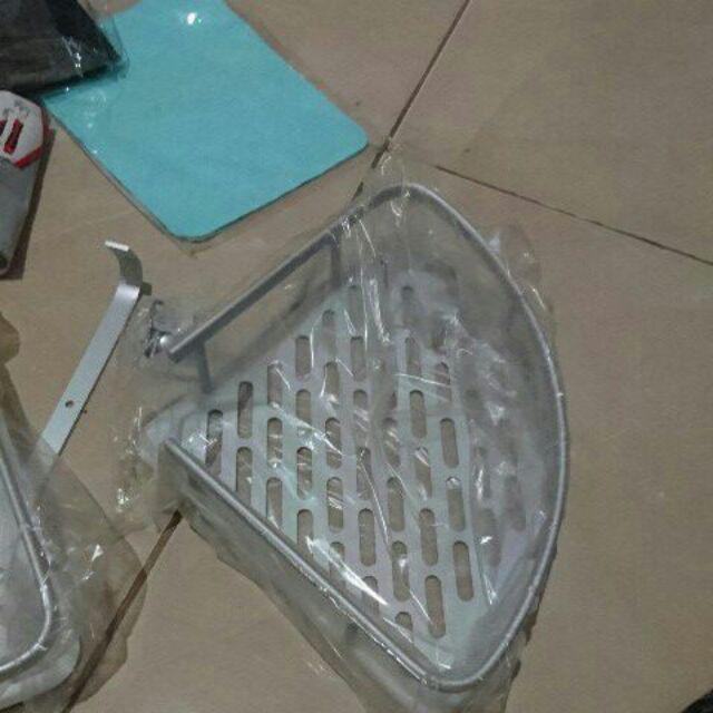 Rak Dinding Kamar Mandi Rak Aluminium Serbaguna Rak Sabun Handuk 2 Susun Persegi