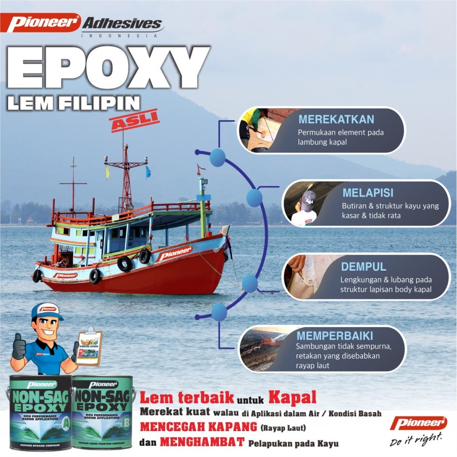 Lem Epoxy Pioneer Non Sag Marine Epoxy 400gr Dempul Kolam Anti Bocor