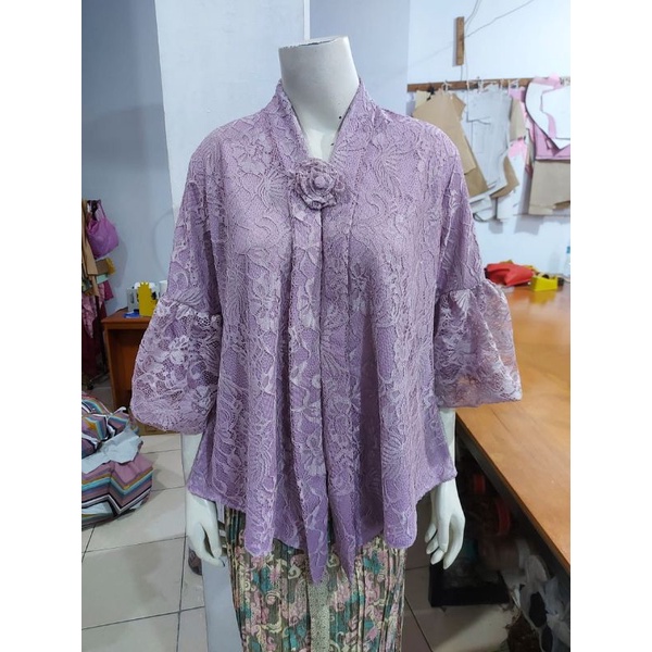 (BrBlJMB) Kebaya floy JUMBO BROKAT tangan BALON glitter KeroncongBusana-Soft Purple