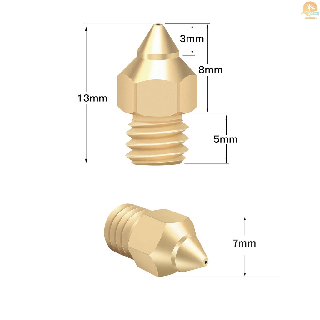 3D Printer Nozzle Brass Copper TTS New Pointed Nozzle 0.2/0.3/0.4/0.5mm M6 Thread Extruder Print Head for Creality CR-6 SE 3D Printer 1.75mm Filament 10pcs