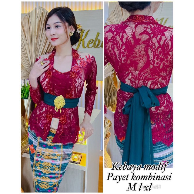 Kebaya Jadi Brokat Prancis Modifikasi Tile Payet Tumpuk Dua Sisi