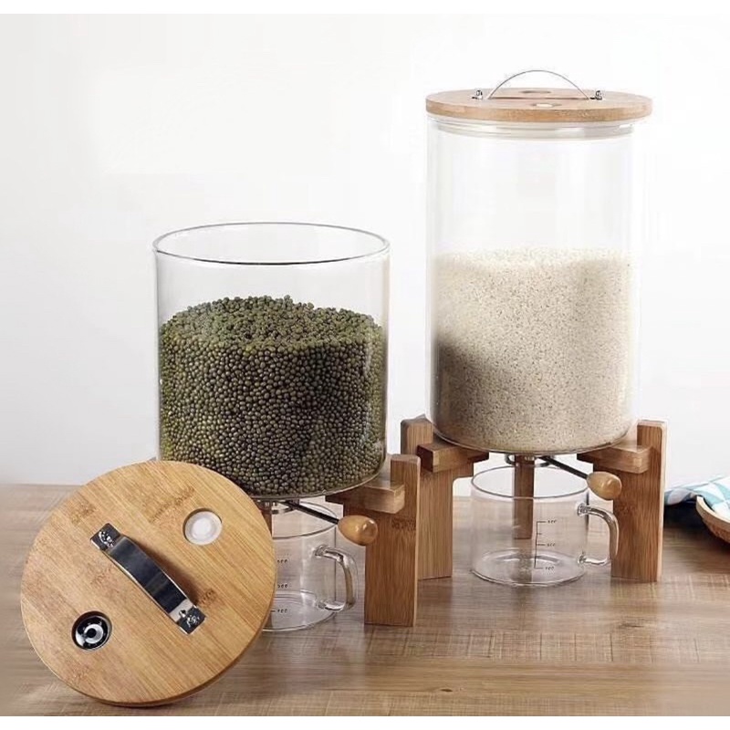 Dispenser Beras Aesthetic/Tempat Beras Kaca/Tempat Beras kekinian