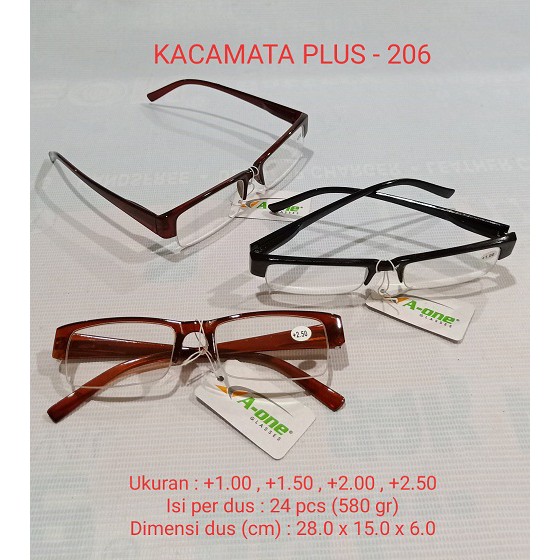 Kacamata Baca Plus (+) 206 Pria / Wanita +1.00, +1.50, +2.00, +2.5