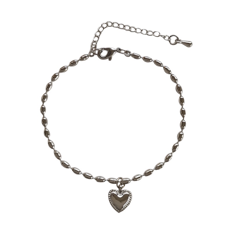 Gelang Liontin Hati Bahan s925 Silver Gaya Korea Jepang