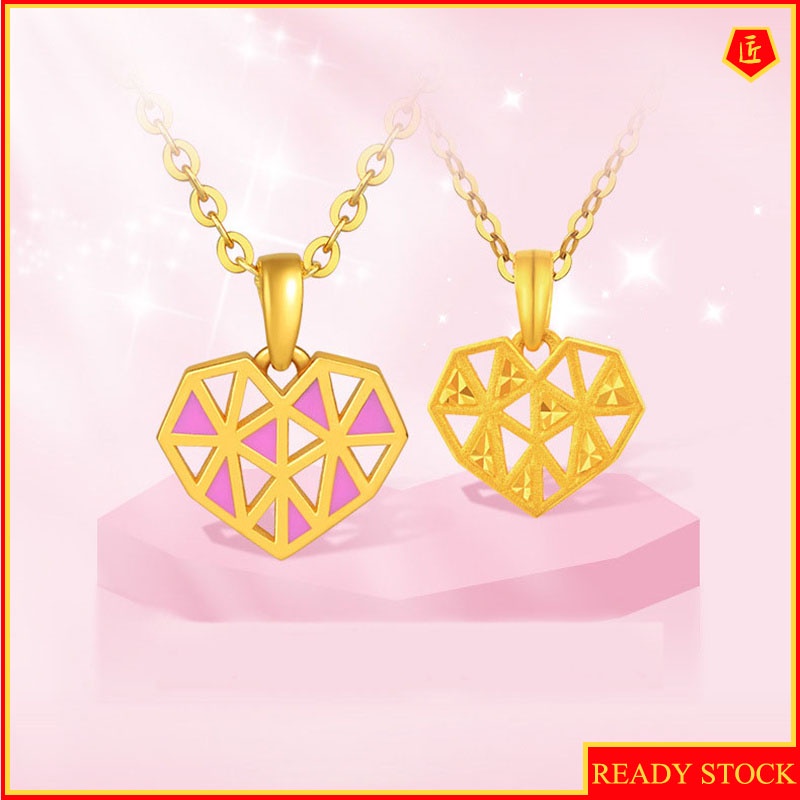 [Ready Stock]Creative Love Heart-Shaped Enamel Fashionable Golden Pendant