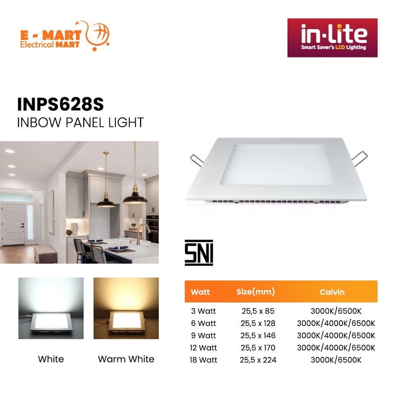 Downlight INLITE IB 12W Kotak / Downlight Panel LED Inbow Tanam