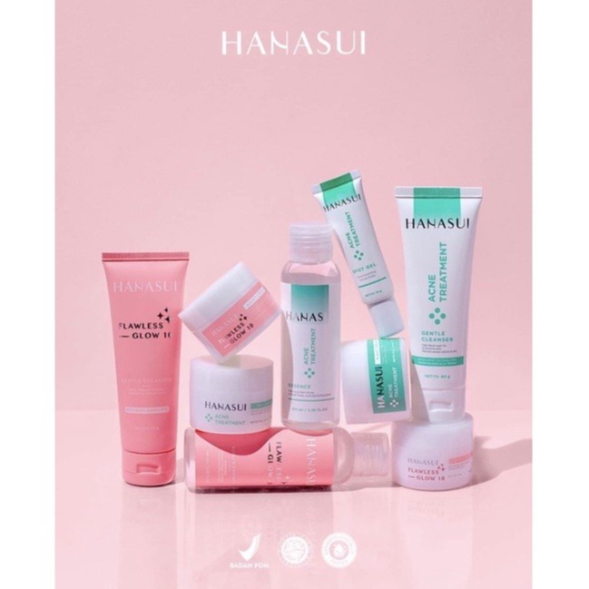HANASUI Flawless Glow Cleanser&hanasui paket acne / Essence/ Day Cream / Night Cream/ PAKET HANASUI 