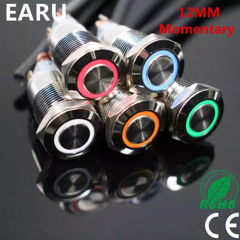 Saklar Momentary 12V 24V 12Mm 4 pin High Head Led Push Button Waterproof