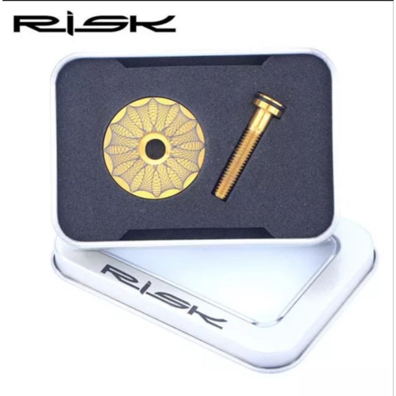 Risk Titanium Cover Stem Sepeda Top Cap Headset Stem Sepeda Gold