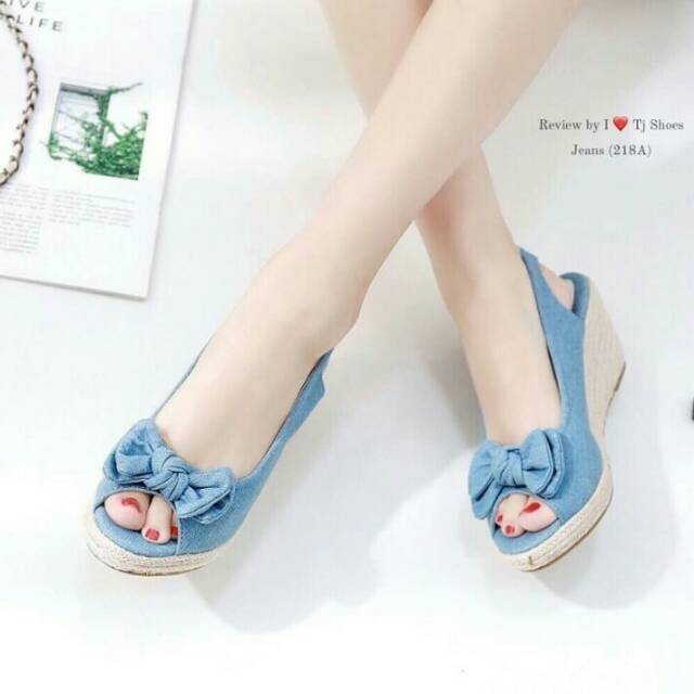 ABBUSHOES Ss 31-wedges jeans sandal tali wanita 7cm