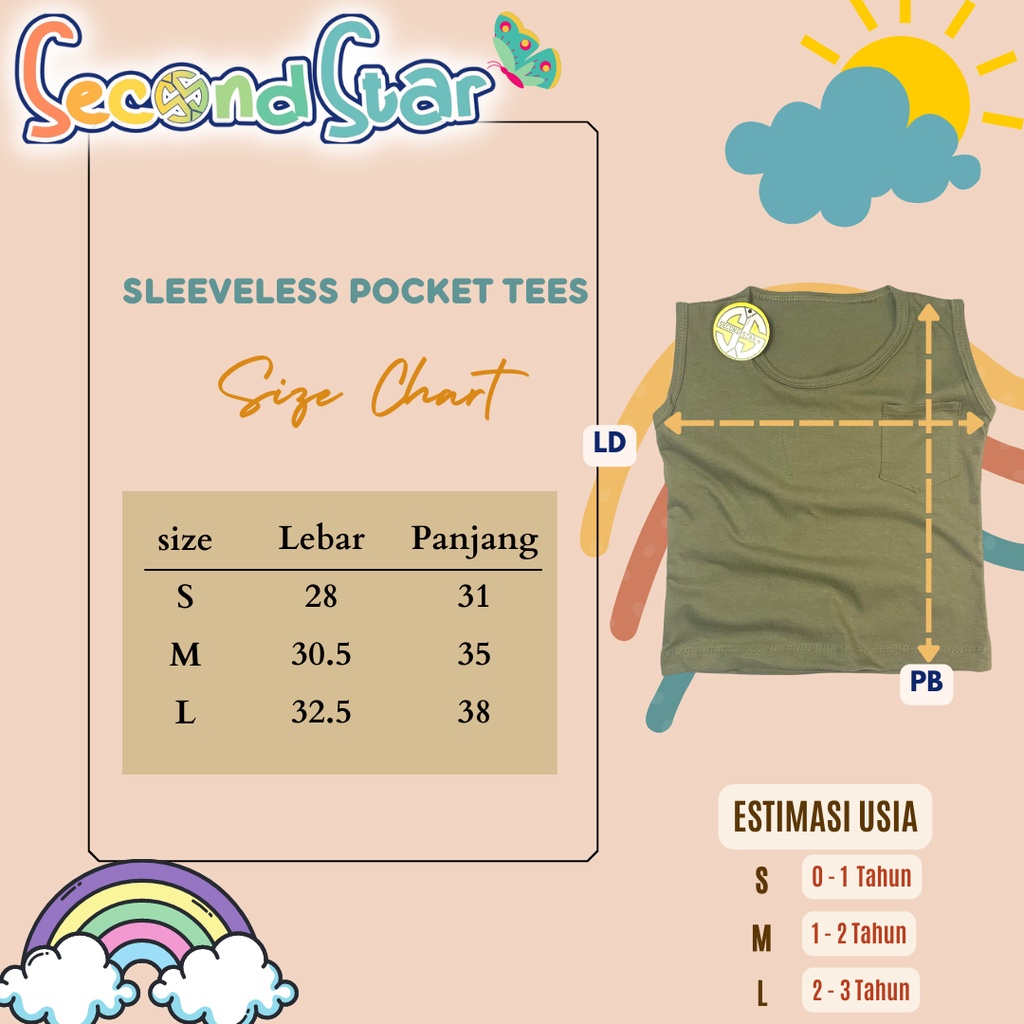 Second Star Baju Kaos Distro Anak Laki laki Perempuan Premium Singlet Anak usia 1 - 3 tahun warna pastel