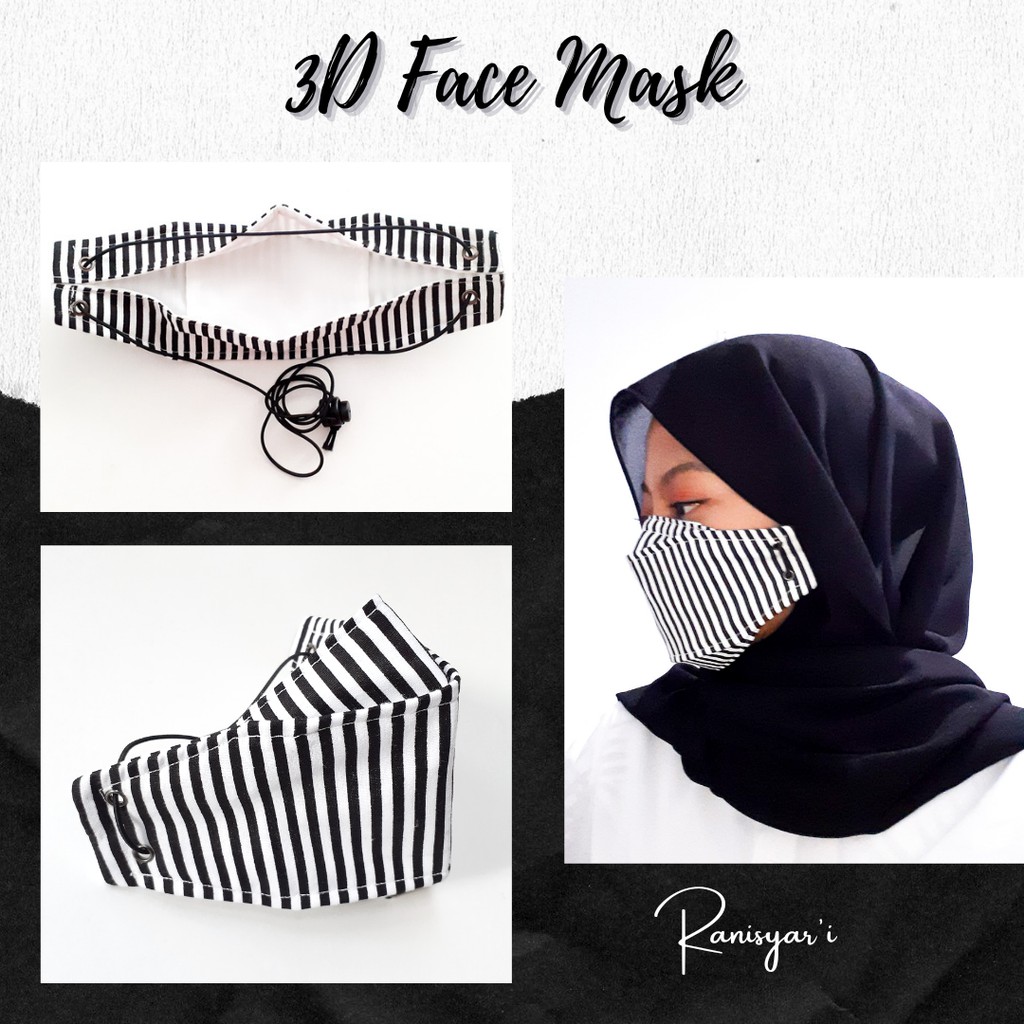 MASKER KAIN 3D KATUN 3 LAPIS EARLOOP HEADLOOP  + STOPPER + POCKET by RANI