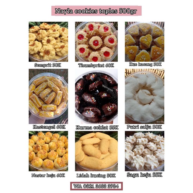 

kue kering 500gr | kue lebaran, nastar, kastengel, thumbprint, putri salju, kue kacang, coklat