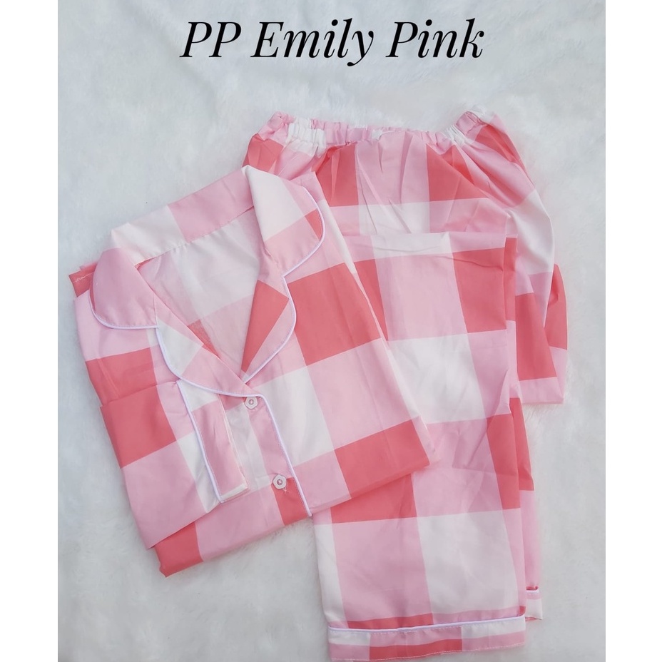 PIYAMA WANITA / BAJU TIDUR WANITA MOTIF LENGAN PANJANG MOTIF KOTAK PP-PP EMILY PINK