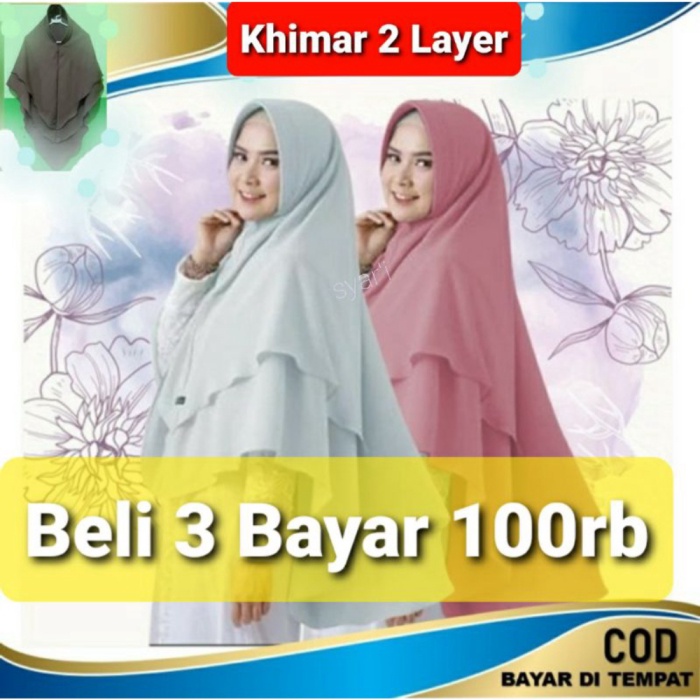 KHIMAR SYAR'I 2 LAYER JILBAB INSTAN SYARI GROSIR MURAH KERUDUNG DOUBLE LAYER  NON PET ANTEM HIJAB Promo