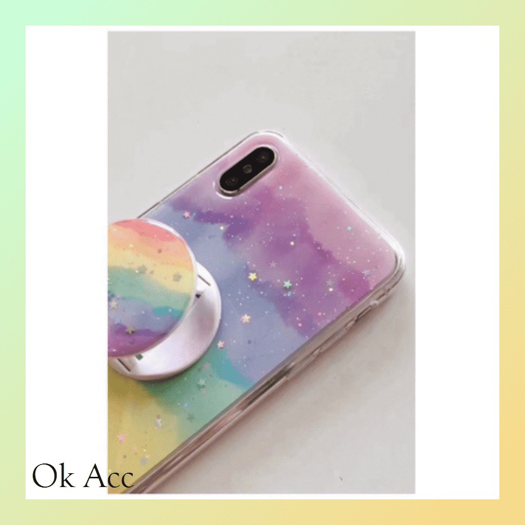 Softcase pelangi pop socket holder Iphone 6 6S 6+ 6S+ 7 8 SE 7+ 8+ X Xs Xr Xs 11 Pro FH07