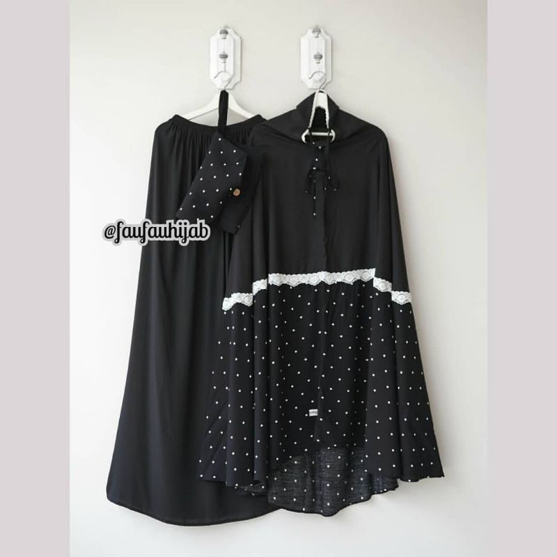 Mukena Faufau butik Asilah Twotone Polka hitam (A)