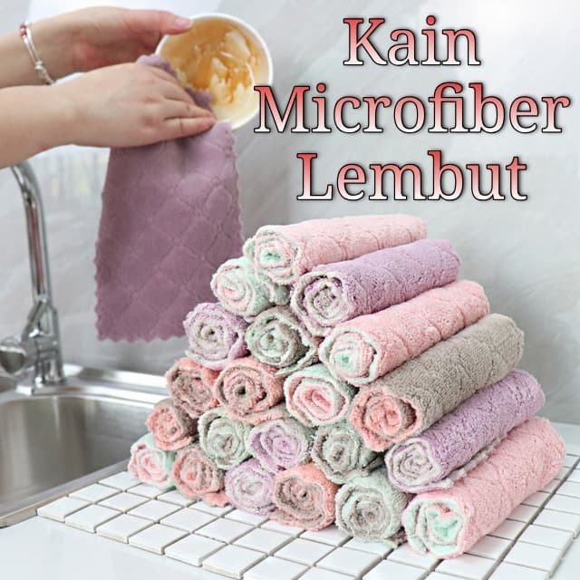 Kain Lap Piring Anti Minyak Bahan Coral Fleece  Kain Lap Dapur Microfiber Serap Air