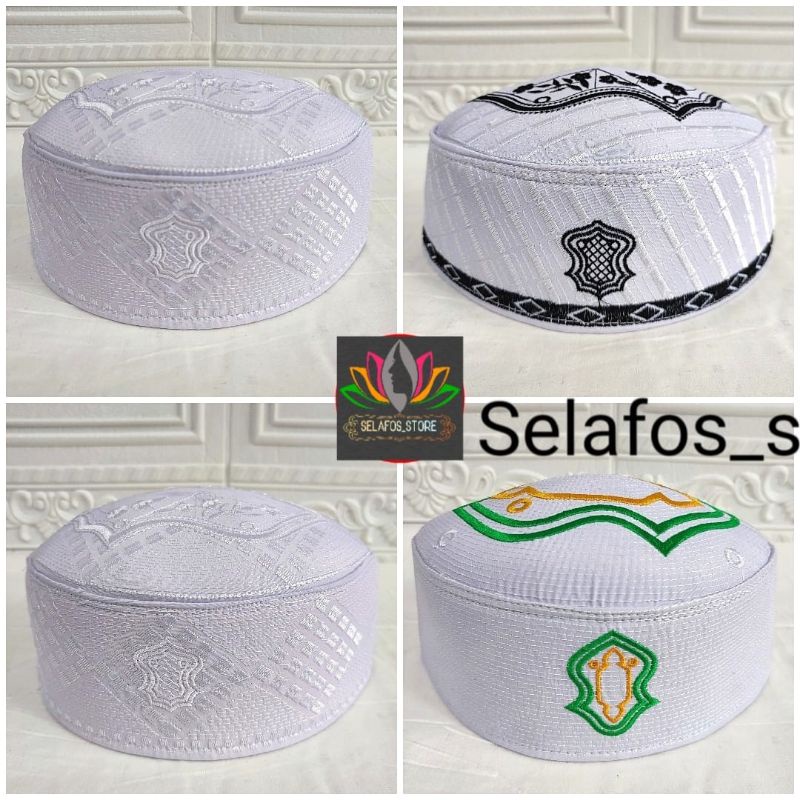 MURAHHH WAW  Peci Songkok Kopiah Terompah Varian Putih Motif Bordir Tinggi 10cm - Peci Haji Putih Ma