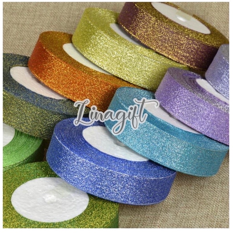 ( Rol 20 Yard ) PITA METALLIC GLITTER 1 IN ( 2.5 CM ) 1 INCH METALIC GLITTER - PITA METALIK GLITER - HIASAN KADO NATAL / PARCEL HAMPERS SOUVENIR MERAH BIRU UNGU HITAM / RED PINK BLUE PURPLE - FANCY SILVER SHINY GLOSSY