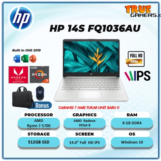 HP 14S FQ1036AU RYZEN 7 5700 8GB 512SSD VEGA8 W10+OHS 14.0FHD IPS