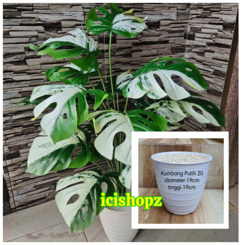 Monstera Artificial dan Pisang Artificial Tersedia dengan Pot atau Daun Saja