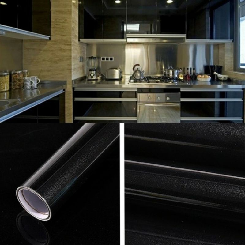 Wallpaper Dinding Dapur Premium Glossy Hitam Polos