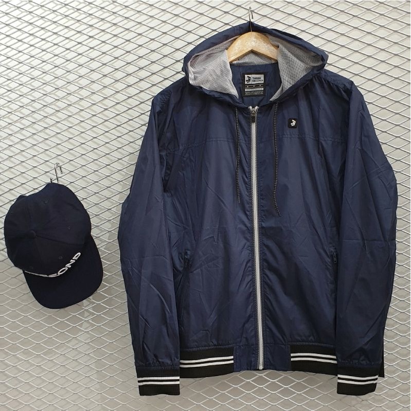 Jaket 3second Original Parasut Zipper Hoodie Simple Logo Bordir